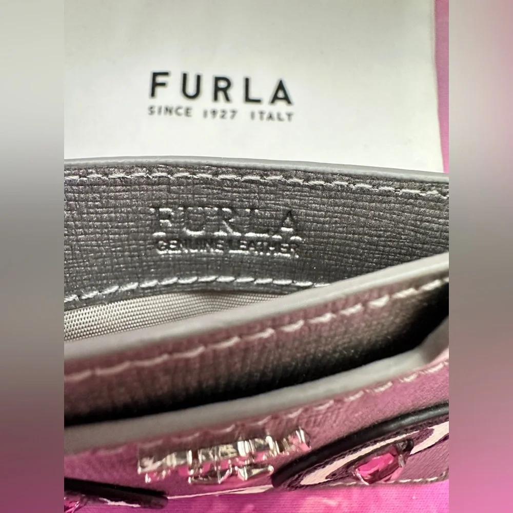 Limited Edition Furla Allegra Bear Card Holder with Dust Bag (GUC; Silver)